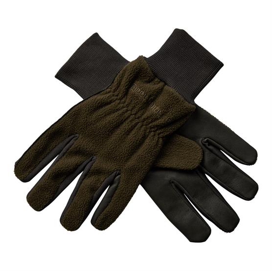 Deerhunter Fleece Gloves w. Leather, Art Green